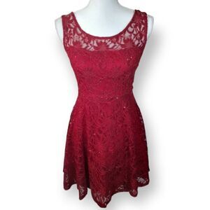 FE FOREVER RED LACE & SEQUIN DRESS SZ. S/M GUC